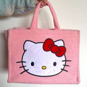 NWT Pink Boucle Fuzzy Sherpa Sanrio Hello Kitty Face Tote Bag